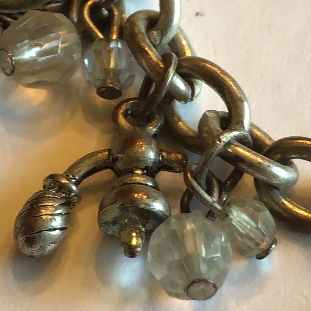 Silver Tone Shoe Mirror Charm Perfume Chain Bracelet with Clear Bead Accents - Picture 4 of 6